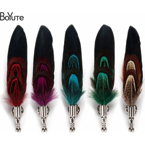 BoYuTe (5 Pieces/Lot) 2*10CM Feather 7 Colors Fashion Feather Brooch Pins Men for Performance Wedding Suit