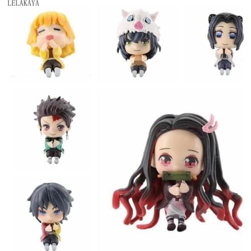 6pcs/set Demon Slayer: Kimetsu no Yaiba Kamado Tanjirou Nezuko Agatsuma Zenitsu Hashibira Inosuke PVC Action Figure Data Cable