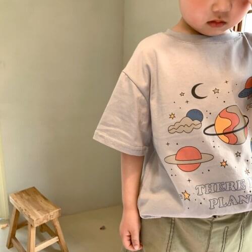 Summer Spaceships printing cotton short sleeve T shirts for boys and girls 2021 casual unisex soft Tees children Tops