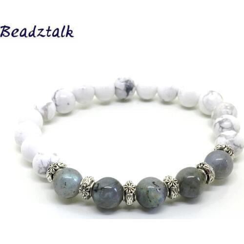 Good Quality Pink Bracelet For Girl Natural Labradorite Stone 8 mm Beads Strechy White Howlite Bangle Women Gift Jewelry
