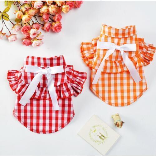 Plaid Dog Clothes Shirt Bowknot Puppy Dog Clothing For Small Medium Dogs Chihuahua Costume T Shirt for Cats Kitten Pet Products