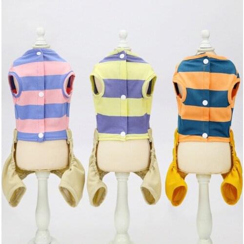 Striped Pet Dog Overalls Puppy Vest Cowboy Jumpsuit Autumn and Winter Dog Clothes Puppy Teddy Denim Costume Jacket