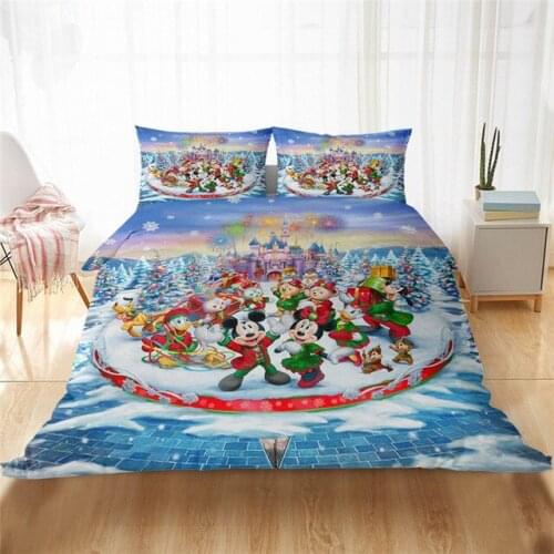 Disney Christmas Mickey Minnie Cartoon Bedding Set Down Quilt Cover Pillowcase Adult Children Christmas Gift Bedroom Decor