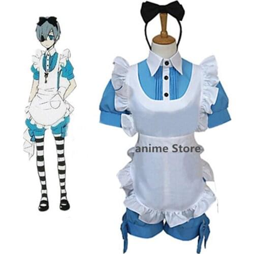 Anime Black Butler Uniform Cosplay Costume blue Maid Dress