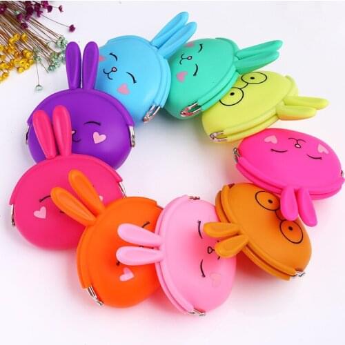 Fashion Coin Purse Lovely Kawaii Cartoon Rabbit Pouch Women Girls Small Wallet Soft Silicone Coin Bag Bluetooth earphone bags