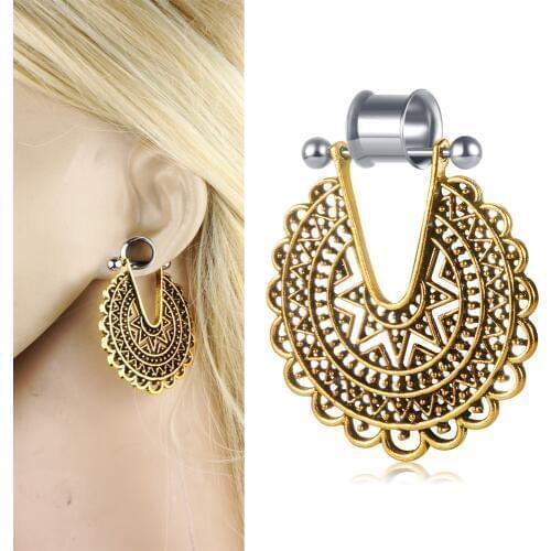 TIANCIFBYJS Stainless Steel Ear Gauges Kit Flesh Tunnels Double Flared Ear Stretcher Saddle Dangle Plugs Body Piercing Jewelry