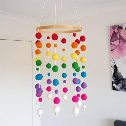 New Handmade Wooden with Wool Balls Wind Chimes Natural Eco-friendly Kids Room Baby Bed Hanging Bell Gift Nursery Decoration