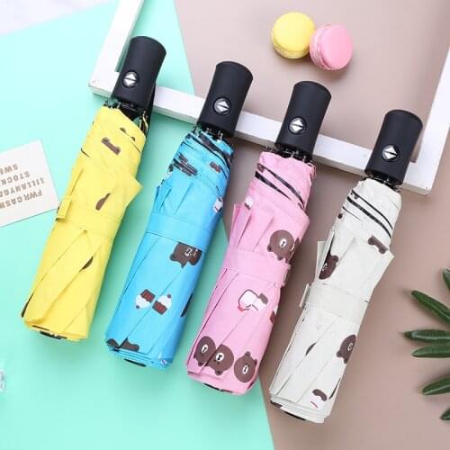 New Creative Cartoon Bear Automatic Umbrella Folding Vinyl Umbrella Small And Fresh