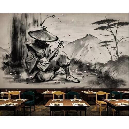 Beibehang Custom wallpaper mural samurai series black and white ukiyoe warrior lahu restaurant tooling bar 3D background wall