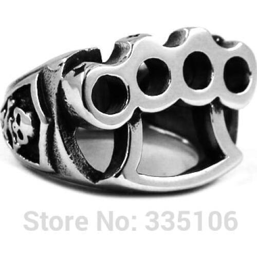 Wholesale Knuckles Boxing Glove Skull Biker Ring Stainless Steel Jewelry Classic Motor Biker Men Ring Wholesale SWR0436A