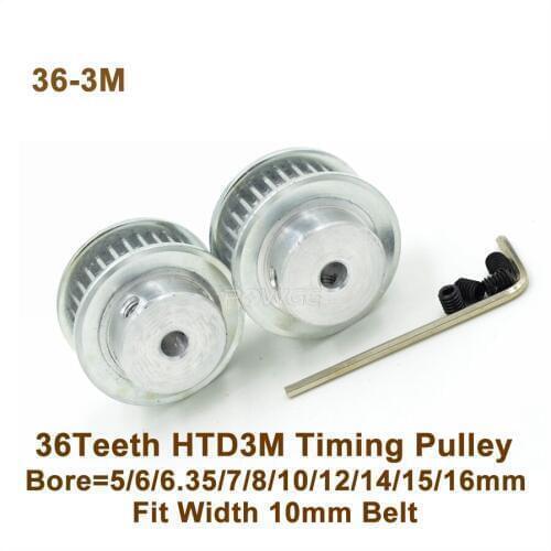 POWGE 36 Teeth 3M Timing Pulley Bore 5/6 /6.35/7/8/10/12/14/15/16mm Fit W=10mm 3M Belt 36T 36Teeth HTD 3M Pulley CNC Engraving