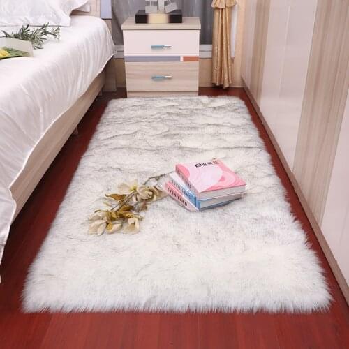 Rectangle White Black Soft Sheepskin Fluffy Bay Window Sofa Area Rugs Faux Fur Plush Wool Carpet for Bedroom Bedside Floor Mat