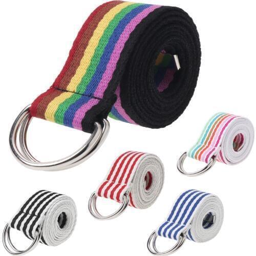 Waist Belt Metal Buckle Double Rings Nylon Canvas Strap Casual Fashion Waistband