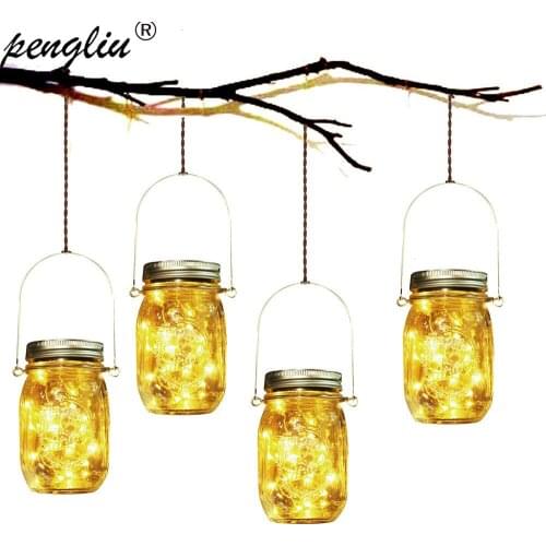 Solar Mason Jar Lights Solar Powered 10 LED Beads Fairy Firefly String Light Outdoor Party Wedding Garden Courtyard Decorative