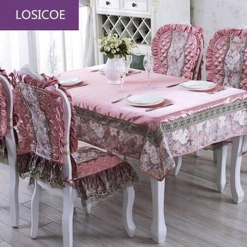Top Grade Pink Brown European dining table cloth Thick warm chair covers cushion Cloth art luxurious lace cloth set table cloth
