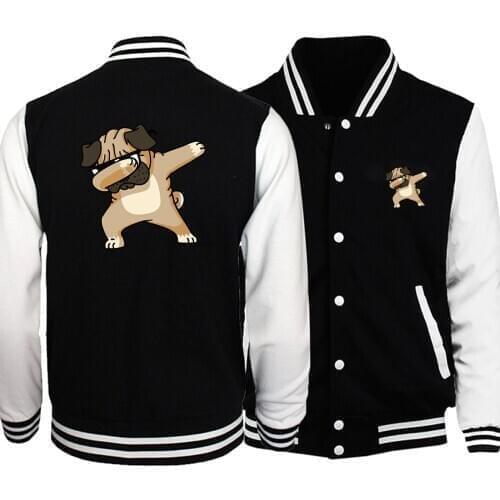 Dabbing Pug Baseball Men Dance Hip Hop Jackets Coats 2019 Winter Autumn Fleece White Black Sportswear Cool Streetwear Plus Size