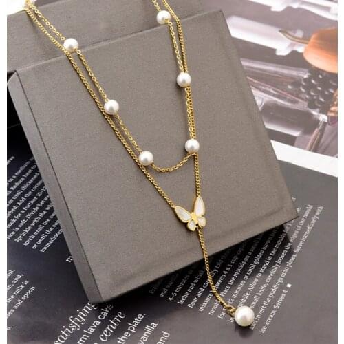 XIYANIKE 316L Stainless Steel Gold Color Butterfly Preal Necklaces For Women Two Layer Choker 2021Trend Fashion Gift Jewelry