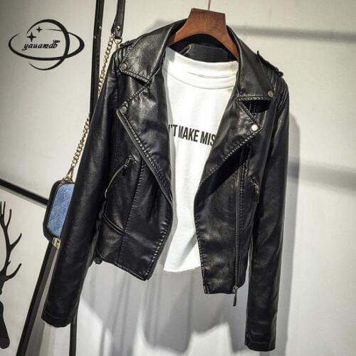 Yauamdb Women Faux Leather Jacket Spring Autumn Pu S-xl Female Coat Clothing Zipper Ladies Motorcycle Short Outerwear Ly81