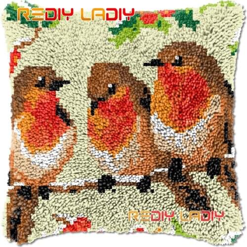 Latch Hook Cushion Robins Birds DIY Needlepoint Kits Chunky Acrylic Yarn Arts Crocheting Lofty Pillow Case Hobby & Crafts