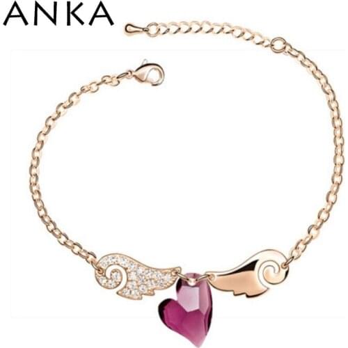 ANKA fashion jewelry heart shape bracelets bangle Crystals from Austria Love charm gold color chain bracelet for women #89684