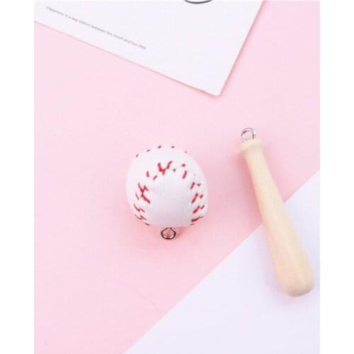 10 Leather Baseball Charm or Pendants Softball Sports Equipment Jewellry DIY Making 10g Wooden Baseball and Bat Charms L-38Dsd3
