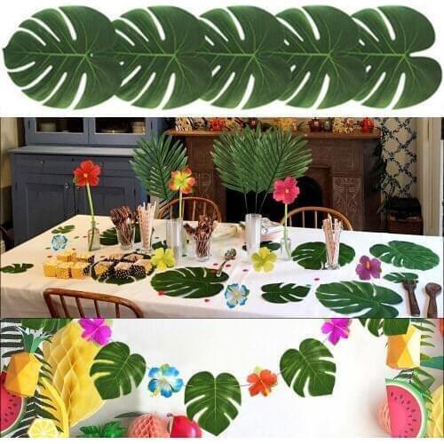 12pcs Fabric Artificial Palm Leaves Tropical Hawaiian Luau Party Jungle Beach Theme Party Table Decoration Wedding Garden Decor