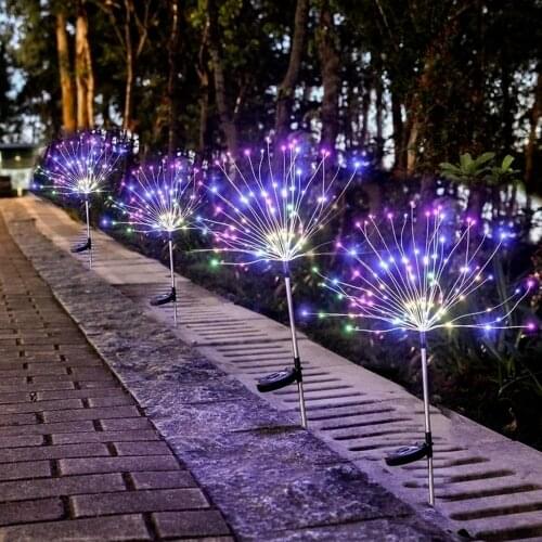 200/150/120 LED Outdoor Solar Landscape Holiday Light Powered Grass Globe Dandelion Fireworks Lamp Flash String For Garden Lawn