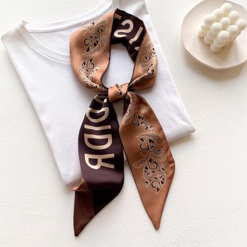 2021 New Printed Thin Narrow Silk Scarf Female Hair Band Long Streamer Arm Bag Belt Decorate
