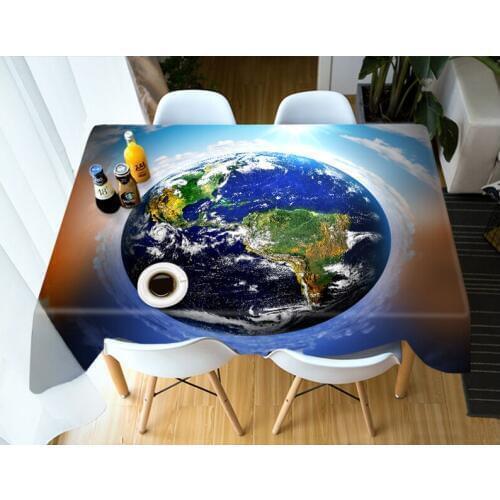 3D Earth in the Sky Tablecloth Blue Planet Dustproof Washable Cloth Thicken Cotton Rectangular and Round Table Cloth