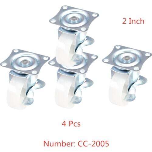 4 Pcs/Lot 2 Inch Furniture Caster White Pp Flat Plate With Brake Universal Wear Resistant And Quiet Plastic Small Wheel