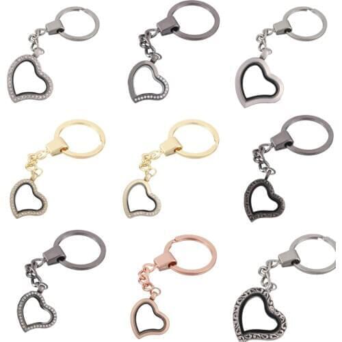 5Pcs/Lot Rhinestone Heart Locket Pendant KeyChain Finding Essential Oil DiffuserAroma Locket Keyring Jewelry Accessories