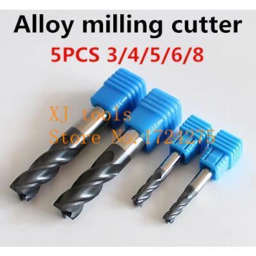 Free Delivery New 5pcs/set 3 4 5 6 8mm Four Flutes Solid Carbide End Mill ALTiN Coat, CNC Milling Cutter Bits for Metal Cutting