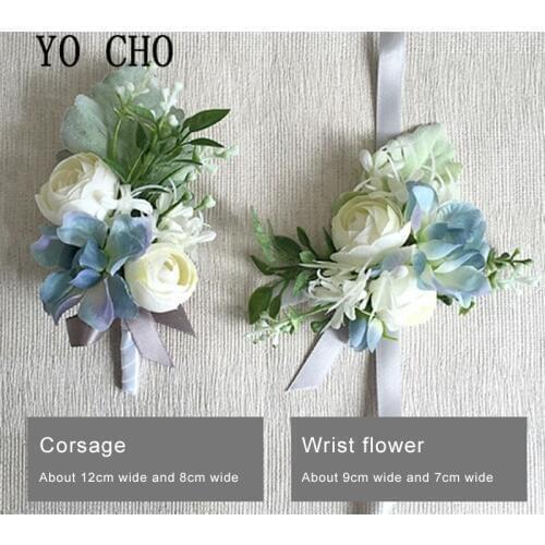 YO CHO Silk Rose Boutonniere Wrist Corsage Bracelet Wedding Silk Flower Groom Boutonniere Buttonhole Wedding Corsage Accessories