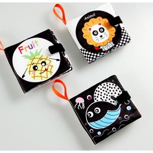 Baby Rotten Cloth Book Black White Vision Inspires Baby Cloth Books For Early Infant Education Cartoon Animals Puzzle Toy