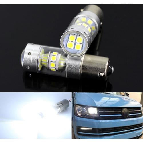 2pcs White 6000K Canbus No Error 1156 P21W LED Bulb for Volkswagen VW T5 T5.1 T6 Transporter LED Daytime Running Lights DRL