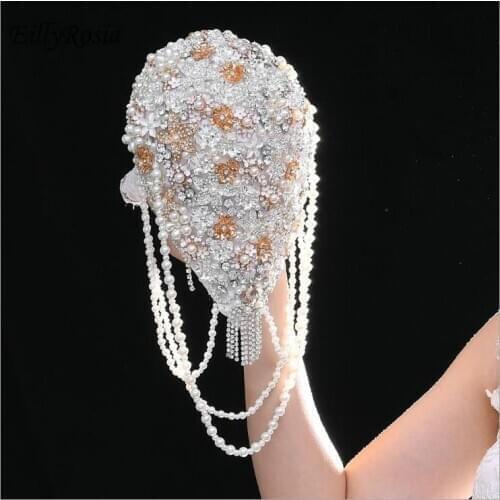 EillyRosia New Handmade Flowers Pearl Brooch Bouquets Wedding Supplies Jewelry Crystals Bride Wedding Bouquet de mariage wesele