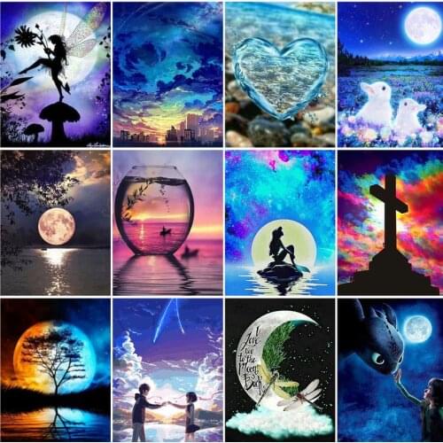 GATYZTORY Night sky Diamond Painting Full Square Heart Embroidery Scenery Mosaic Rhinestones Home Decor 5d Handicrafts gift