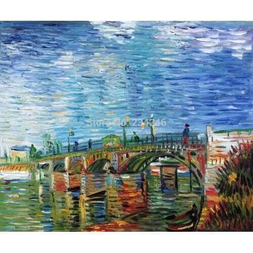 100% Handmade Canvas Oil Painting Wall Art The Seine Bridge at Asnieres by Vincent Van Gogh Seascape Painting for Home Decor