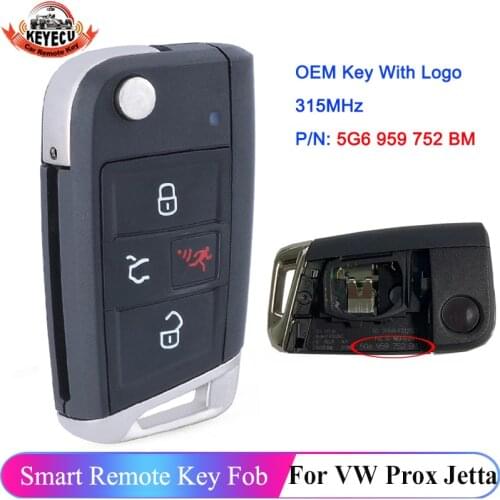 KEYECU Original 315MHz Flip Remote Key 4 Button for Volkswagen VW Prox Jetta 2020 P/N: 5G6 959 752 BM