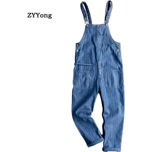 Spring Fashion Overalls Mens Bib Jeans Jumpsuit Hip Hop Streetwear Loose Suspender Denim Pants Clothing Blue Trousers