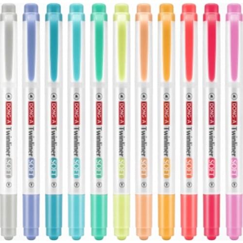 Korea DONG-A Pearl Stick Highlighter Twinliner Soft Double Color Marker 12 Colors