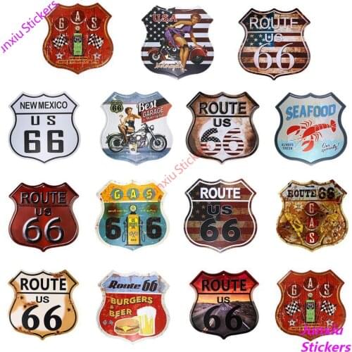 Creative Retro US Route 66 Road Badge Brand Car Sticker Decor for Camper Off-road Laptop Bar Motel Exterior Decor PVC13x13cm