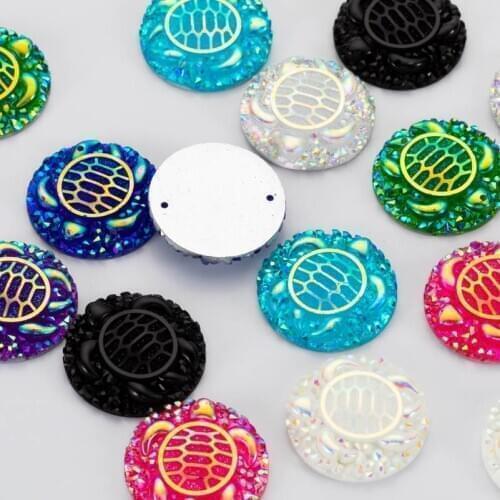 Taidian Round Sea Turtle Resin Rhinestone Gems 25mm Flatback Beaded Earring Cabochon Native Style Beadwork Making 20pcs