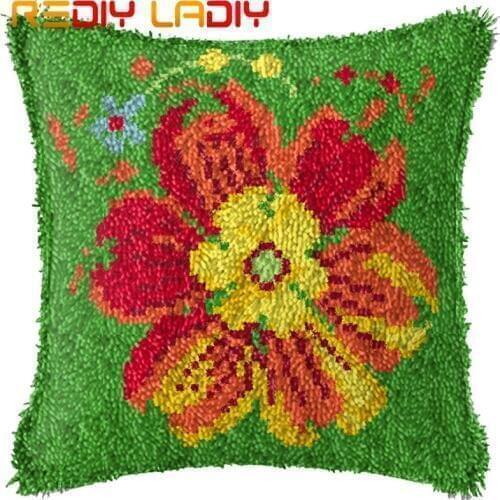 Latch Hook Cushion Red Daisy Pre-Printed Canvas Cushion Cover Acrylic Yarn Crochet Pillow Case Set Hobby & Crafts Home Decor