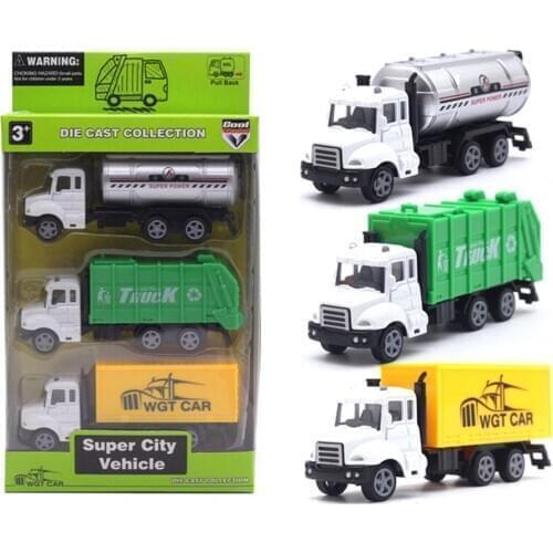 3Pcs 1/50 Simulation Transport Fire Engineer Truck Car Pull Back Model Kids Educational Toys for Children Gift