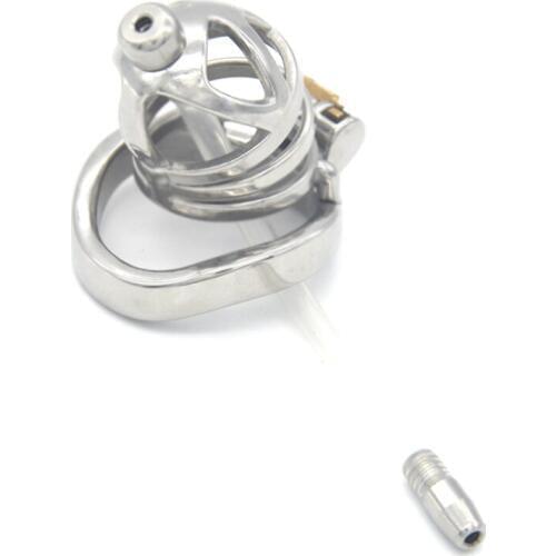 Male Chastity Device Reusable Chastity Cage Cock Cage with Silicone Tube Stainless Steel Penis Sleeve Sex Toys for Men G242B