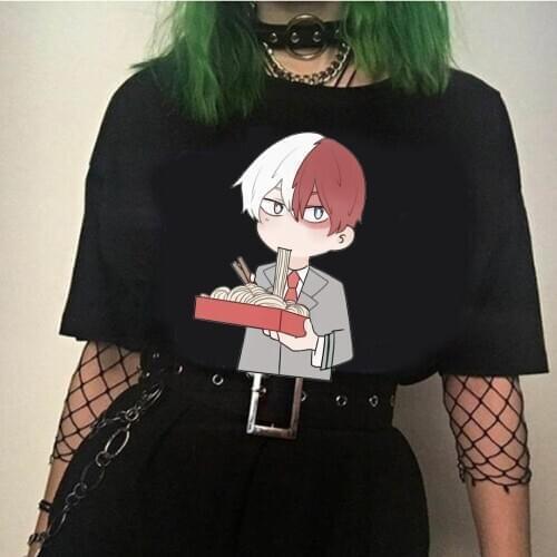 My Hero Academia Anime Manga T Shirt Newshoto Todoroki Eating Noodles Nice Loose T-shirt Men Cotton Tee Shirt