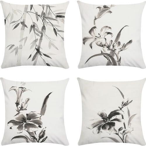 Cushion Cover Plant Cotton Polyester Bamboo Cushion Flower Decorative Car Sofa Throw Pillow Cover CR028