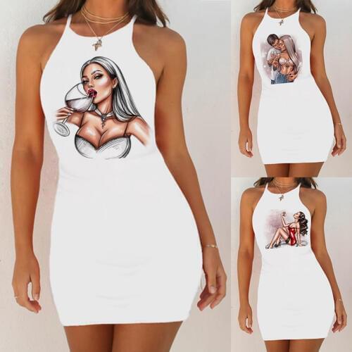 Women Sexy Night Dress Nightgown Sexy Women Print Slim Pack Hip Sleeveless Sleepshirts Night Shirts Nightie Sleepwear 2020 New