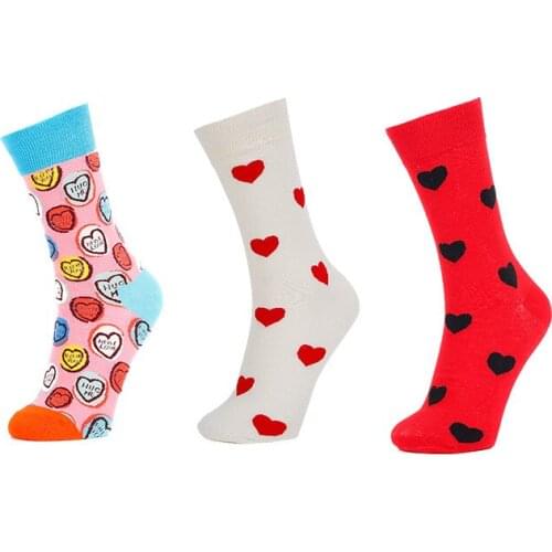 3 Pairs Socks Mid Calf Women Loving Heart Shape Colorful Crew Sox Short Cotton Unisex Socks Men Female Tocking Christmas Gifts